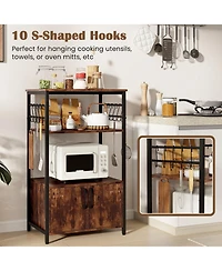 3-Level Kitchen Rack with Cabinet and Shelves for Microwave and Cookware