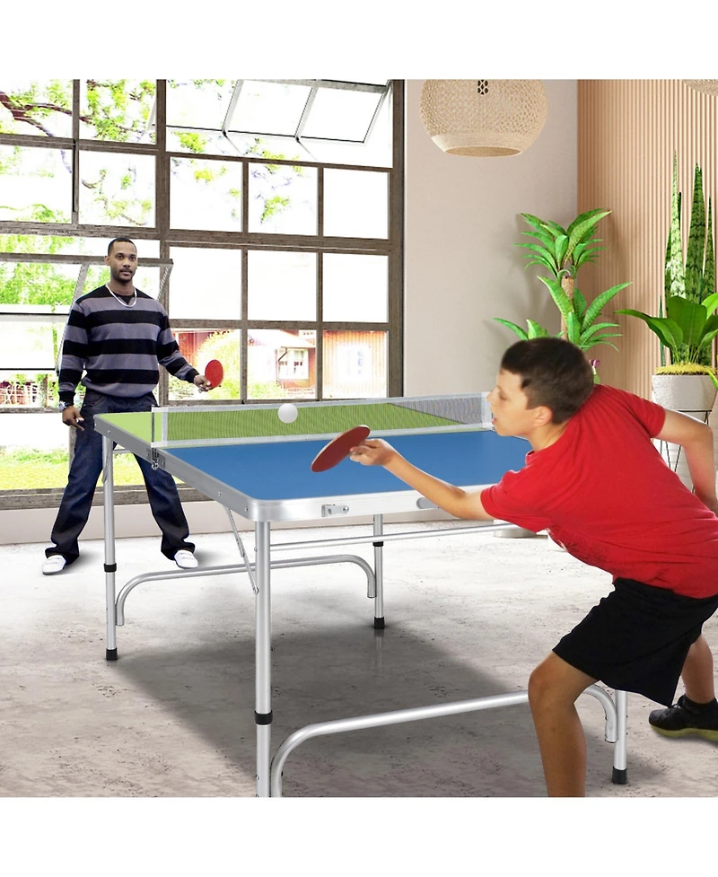 Foldable Ping Pong Table Game Set Mini Table Tennis Table with Adjustable Height for Indoor Fun