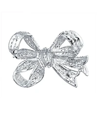 Bling Jewelry Victorian Style Royal Crystal Pave Filigree Ribbon Brooch Pin Silver Plated