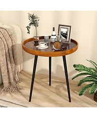20" Round End Table Mid-century Modern Coffee with Sea Shell Decoration