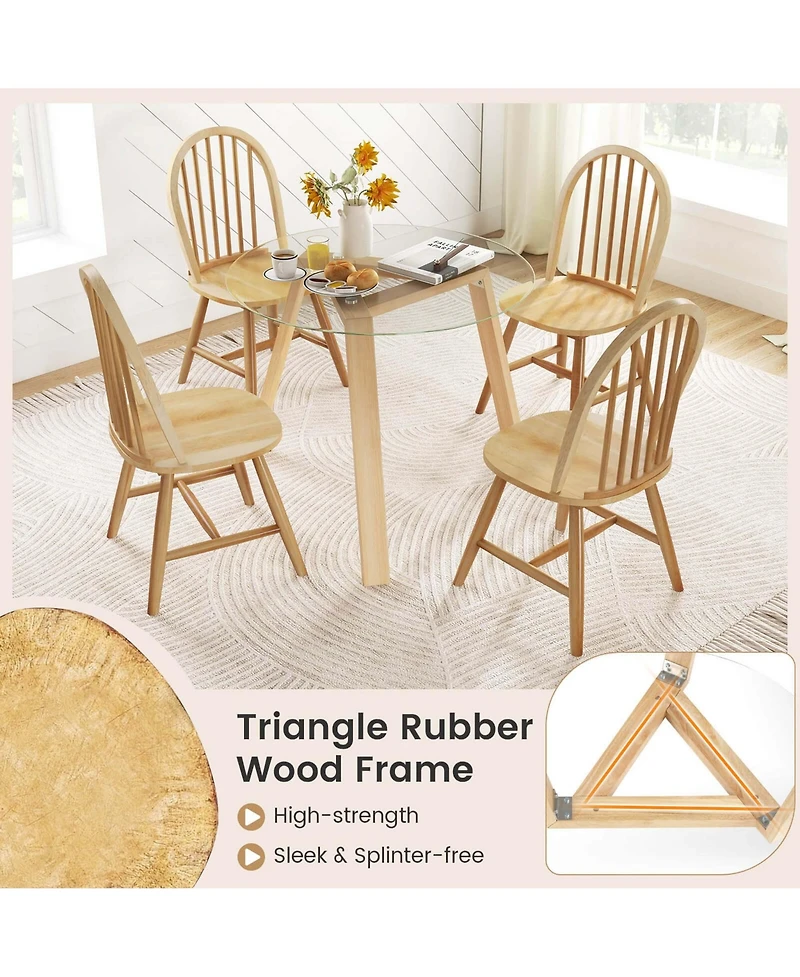 3 Pcs Dining Set for 2 Round Table with 2 Chairs Solid Rubber Wood Frame Modern