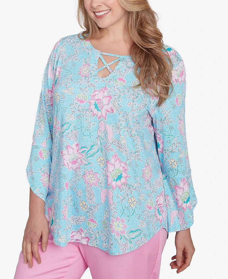 Ruby Rd. Plus Floral Puff Print Top