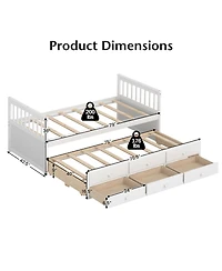 Captain s Bed with Pull-Out Trundle and 3 Storage Drawers for Kids or Guest Room