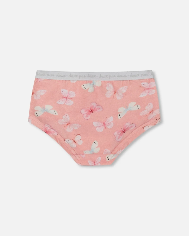 Girl Printed Cotton Boyshort Panty Pink And Blue Butterflies On Old - Toddler|Child