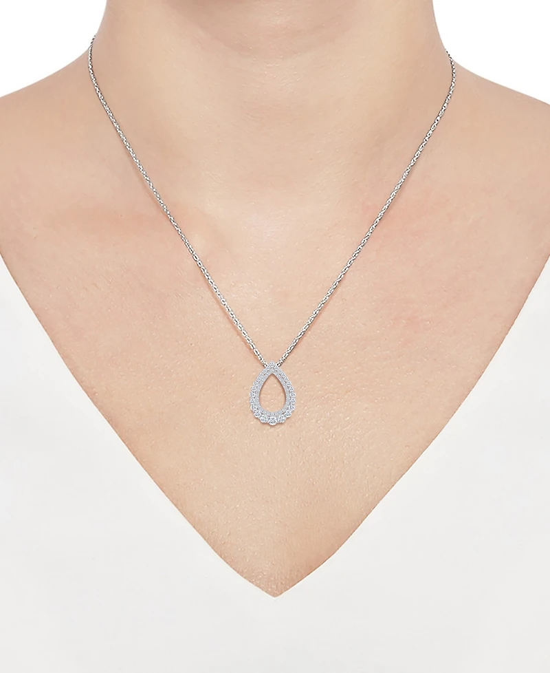 Diamond Open Teardrop Pendant Necklace (3/4 ct. t.w.) in 14k White Gold