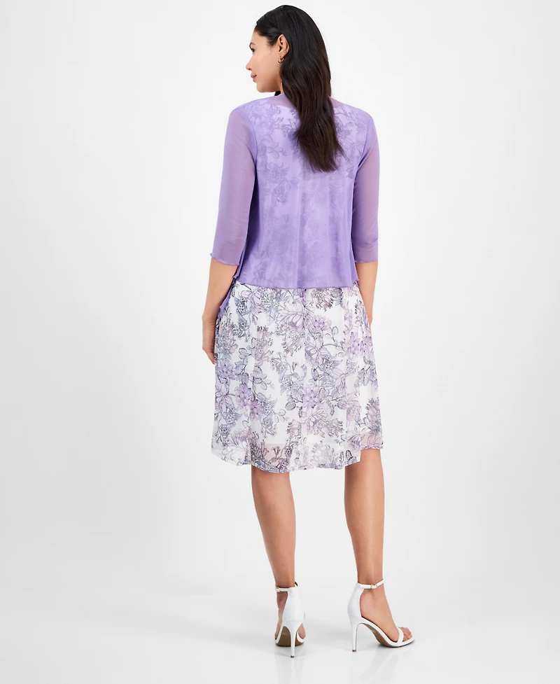 Connected Women's 2-Pc. Open-Front Jacket & Floral Dress Set