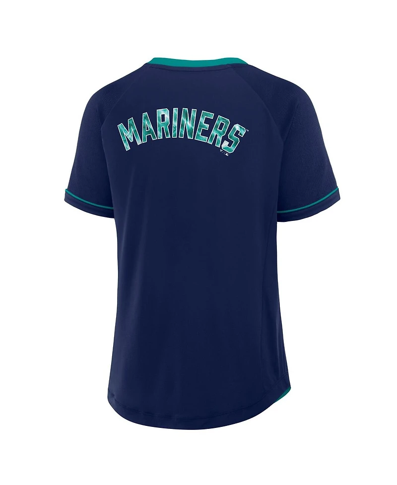 Fanatics Women's Navy Seattle Mariners League Diva Star Raglan V-Neck T-Shirt