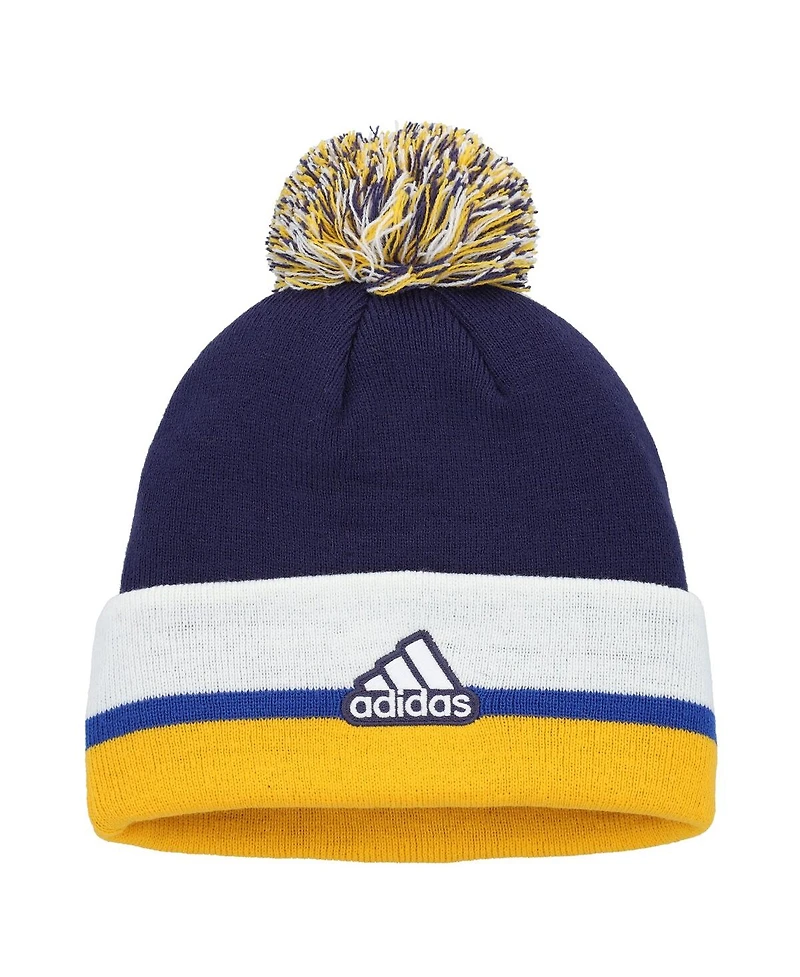 Adidas Men's Navy St. Louis Blues Team Stripe Cuffed with Pom Knit Hat