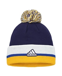 Adidas Men's Navy St. Louis Blues Team Stripe Cuffed with Pom Knit Hat