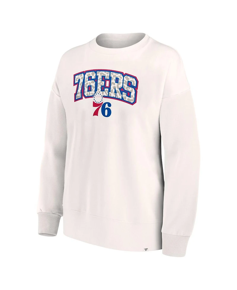 Fanatics Women's White Philadelphia 76ers Tonal Leopard Pullover Sweatshirt