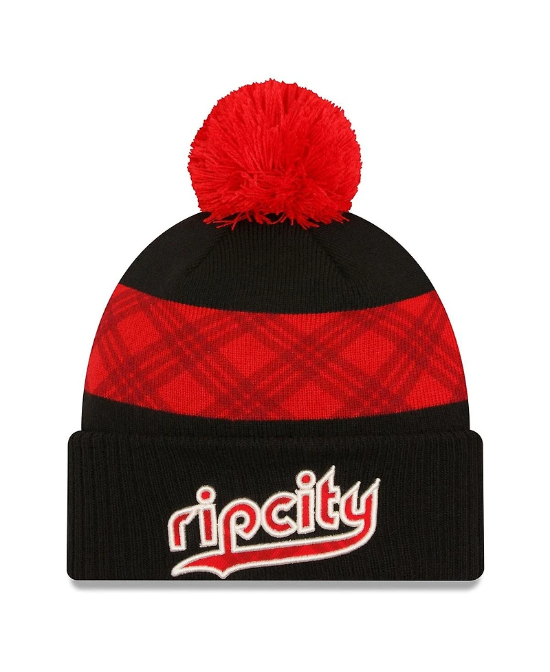 New Era Men's Black Portland Trail Blazers 2023/24 City Edition Cuffed Pom Knit Hat