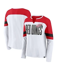 Fanatics Women's White/Red Detroit Red Wings Frozen Long Sleeve Notch Neck T-Shirt