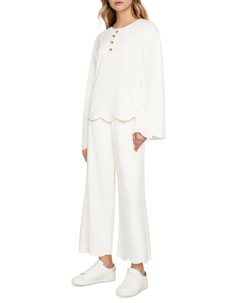 Three Dots Women's Scalloped Bell-Sleeve Henley Top