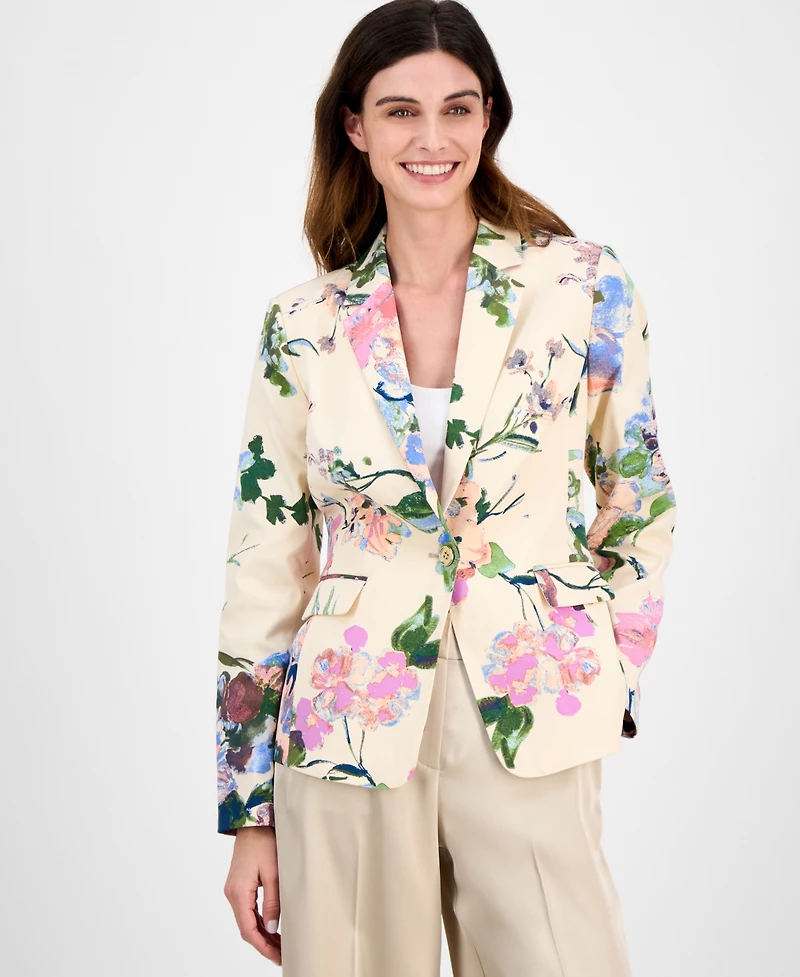 Tahari Asl Women's Floral-Print One-Button Jacket