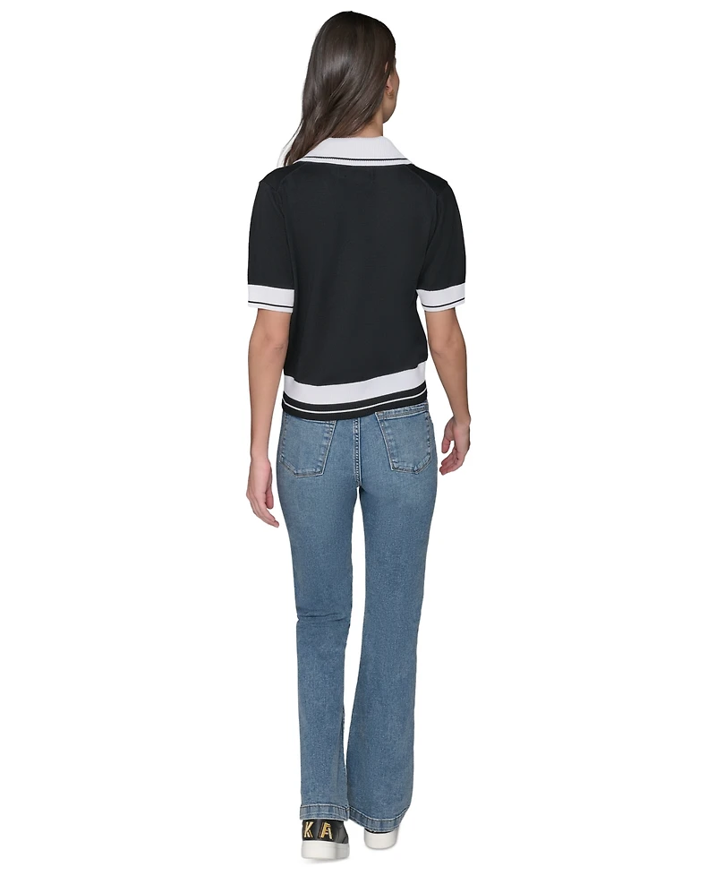 Karl Lagerfeld Paris Women's Short-Sleeve Collared Sweater