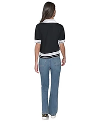 Karl Lagerfeld Paris Women's Short-Sleeve Collared Sweater
