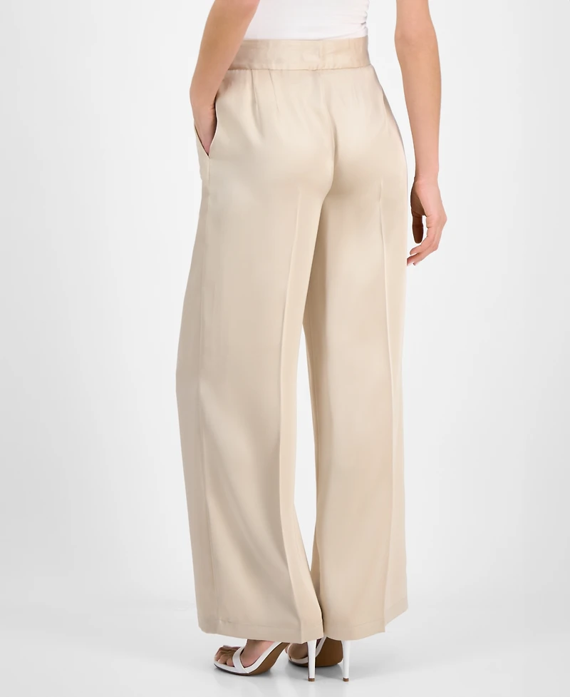 Tahari Asl Women's Satin Mid-Rise Wide-Leg Pants
