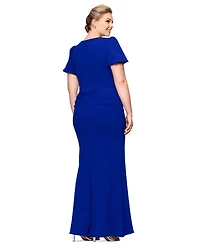 Xscape Plus Size Puff-Sleeve Ruffled Gown