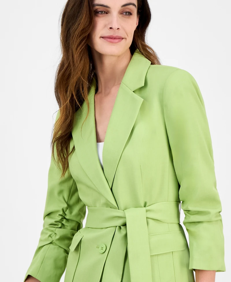 Tahari Asl Women's Ruched-Sleeve Belted Notch-Collar Jacket