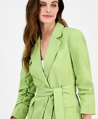 Tahari Asl Women's Ruched-Sleeve Belted Notch-Collar Jacket