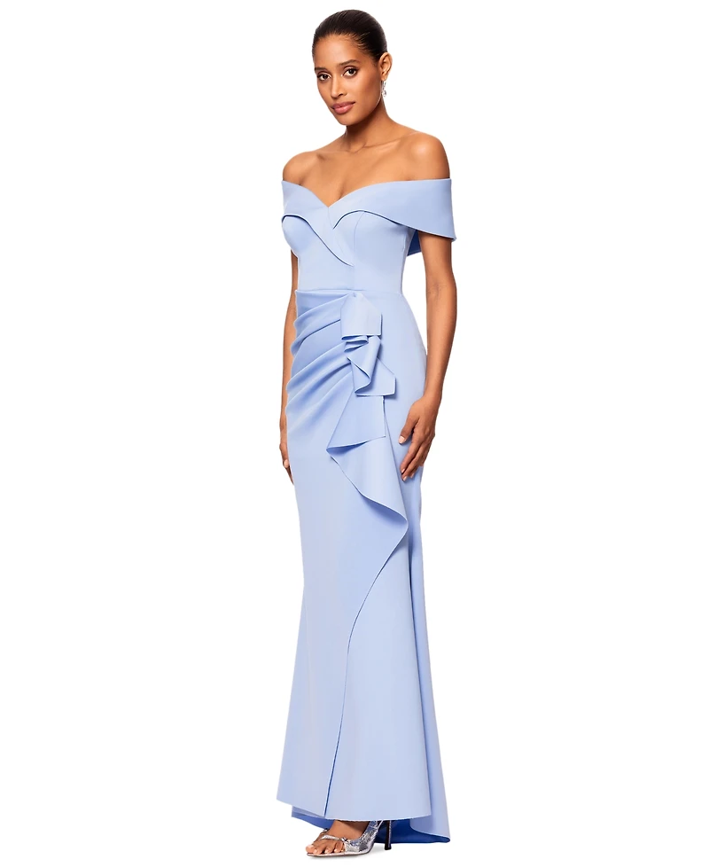 Xscape Scuba Off-The-Shoulder Gown