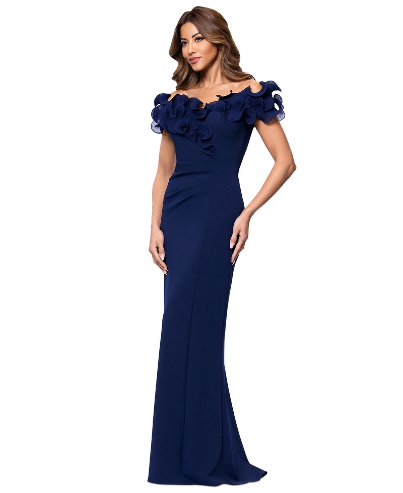 Xscape Women's Ruffled-Off-The-Shoulder Crepe Gown
