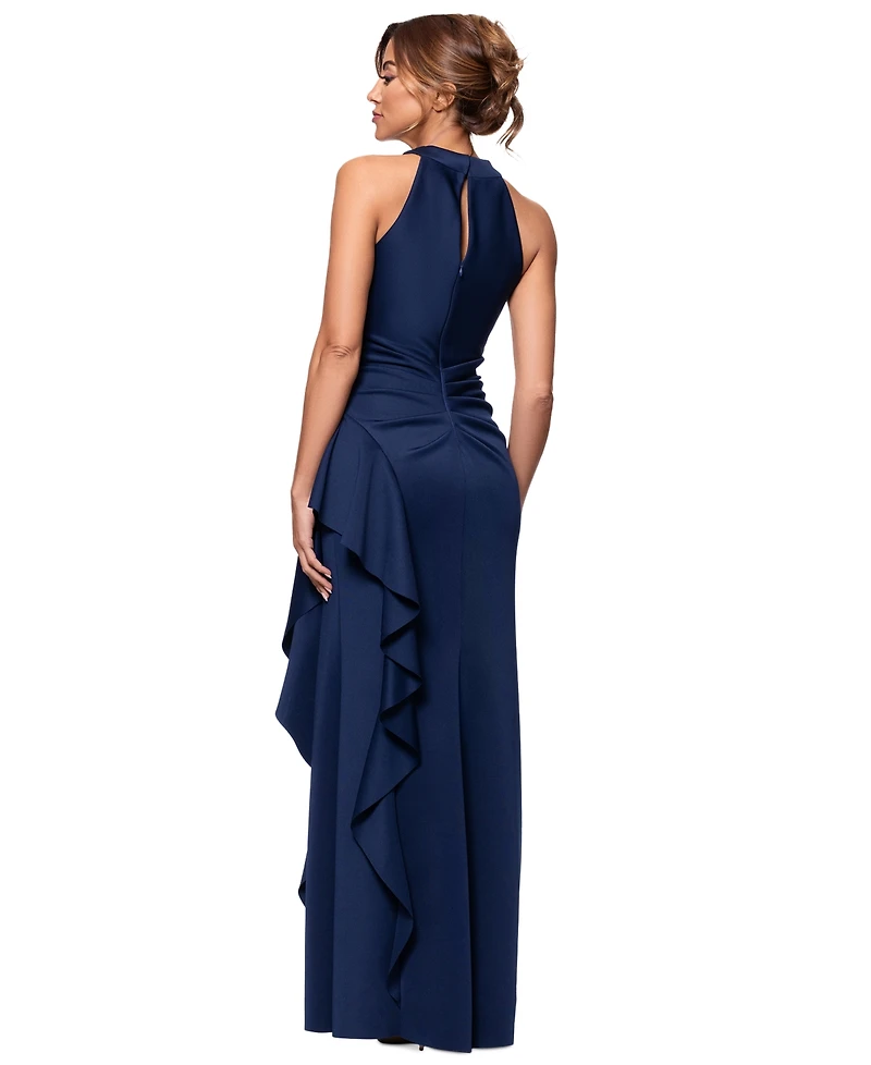 Xscape Petite Ruffled Halter Gown