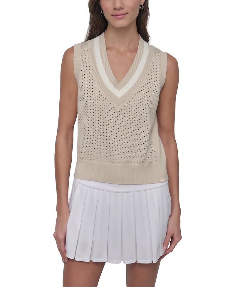 Dkny Sport Women's Open-Knit Sleeveless V-Neck Sweater