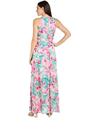 R & M Richards Women's Floral-Print Halter Gown