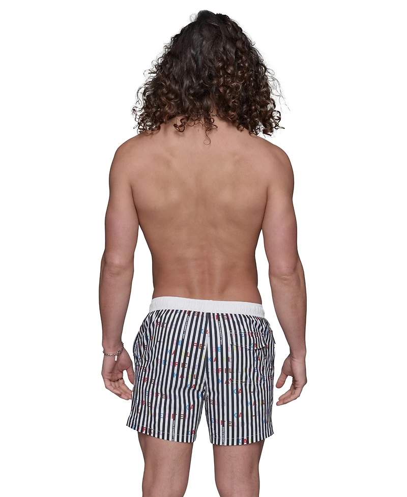 Karl Lagerfeld Paris Men's Regular-Fit Quick-Dry 5" Swim Trunks with Boxer Brief Liner