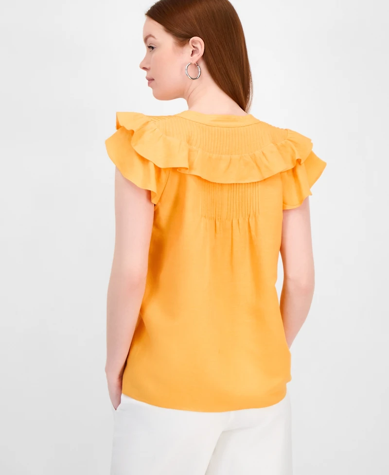 T Tahari Women's Woven Tasseled-Tie Flutter-Sleeve Blouse