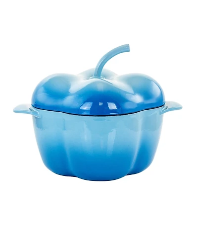 MegaChef Pepper Shaped 3 Quart Enameled Cast Iron Casserole in Blue