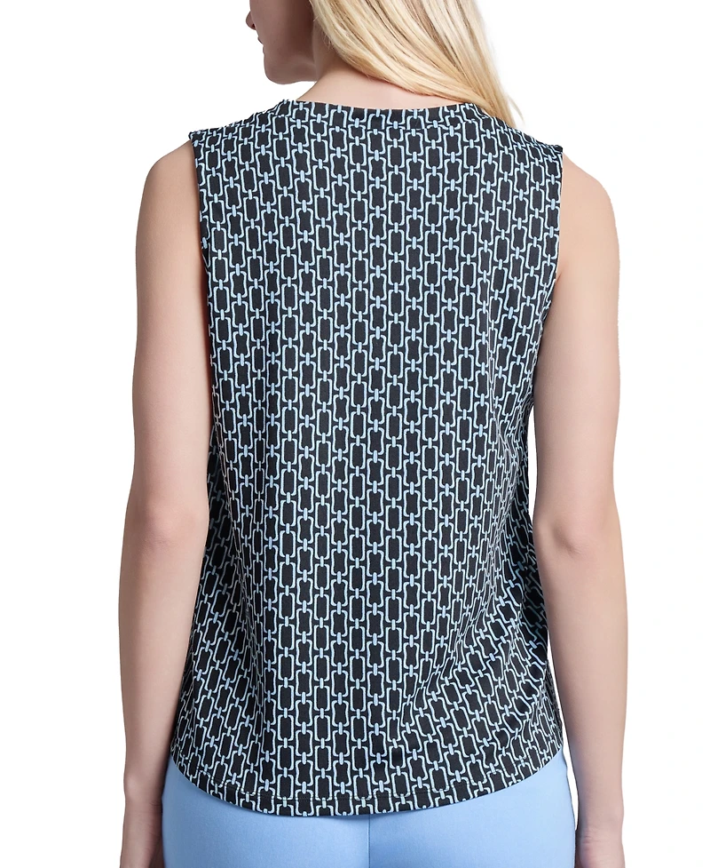 Jones New York Women's Printed V-Neck Sleeveless Pleat-Front Top