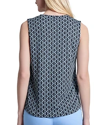 Jones New York Women's Printed V-Neck Sleeveless Pleat-Front Top