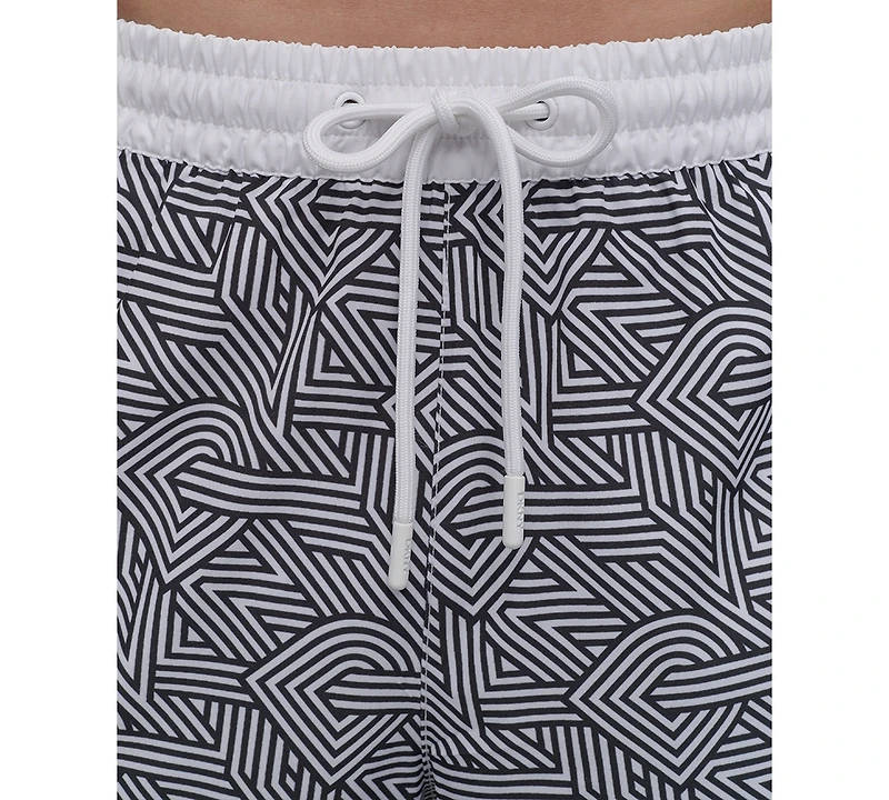 Dkny Men's Euro Black & White Bandana Print Performance 5" Volley Shorts