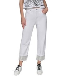 Karl Lagerfeld Paris Women's High-Rise Crystal-Cuff Jeans