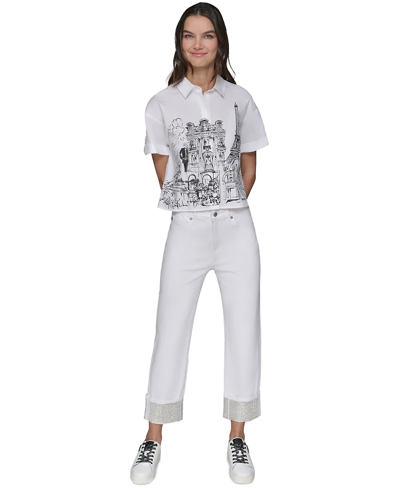 Karl Lagerfeld Paris Women's Crystal-Cuff Jeans