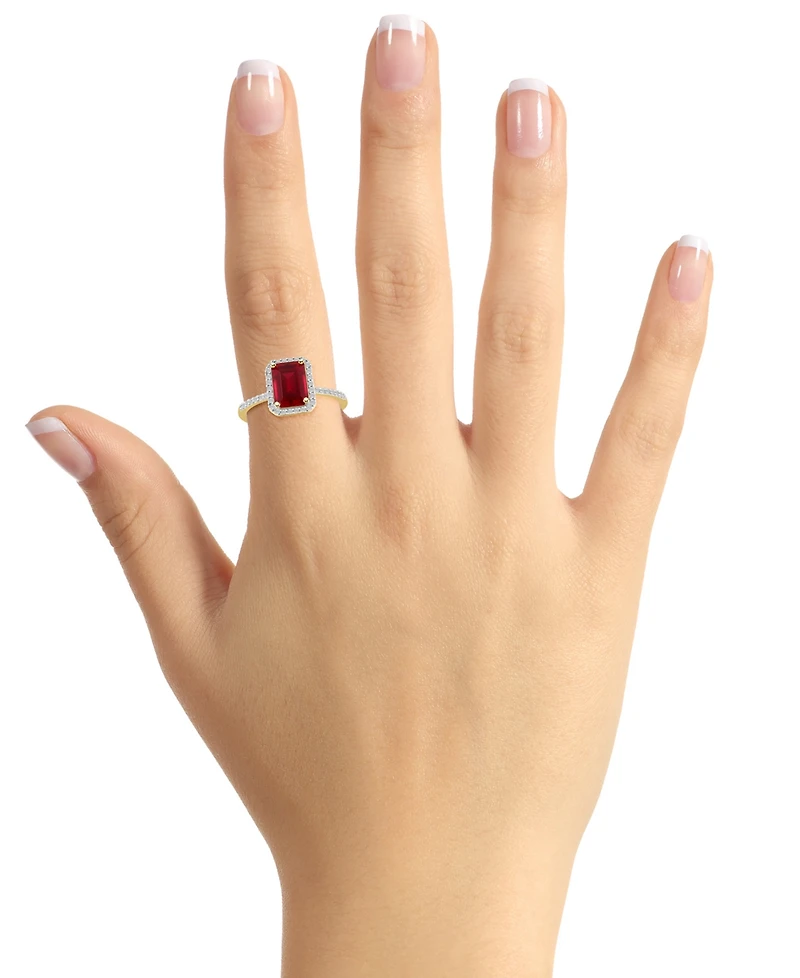 Lab-Created Ruby (2 ct. t.w.) & White Sapphire (1/4 Emerald-Cut Halo Ring 10k Gold (Also Additional Gemstones)