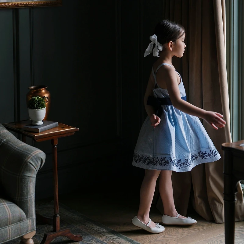 Hope & Henry Toddler Girls Heirloom Sleeveless Special Occasion Sundress with Bow Back Detail and Embroidery