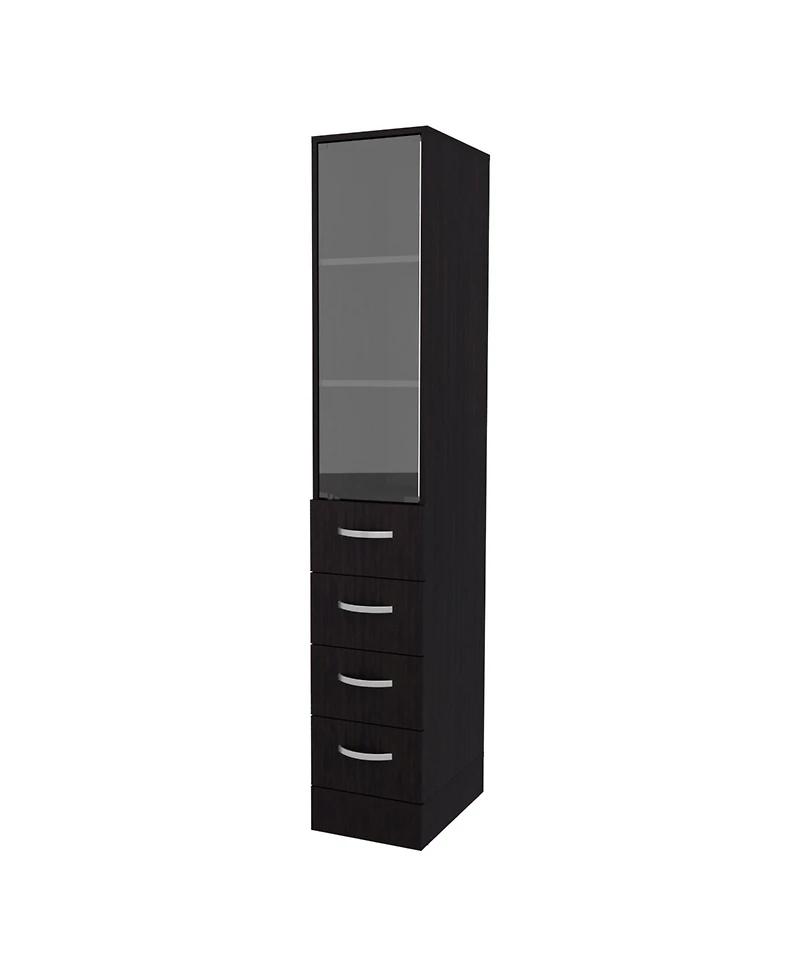 Fm Furniture Pinon Bathroom Linen Cabinet with Glass Door and Drawers, Wengue