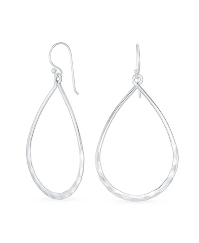 Bling Jewelry Pear Shaped Lightweight Hoop Huggie Earrings Sterling Silver 2 Inch