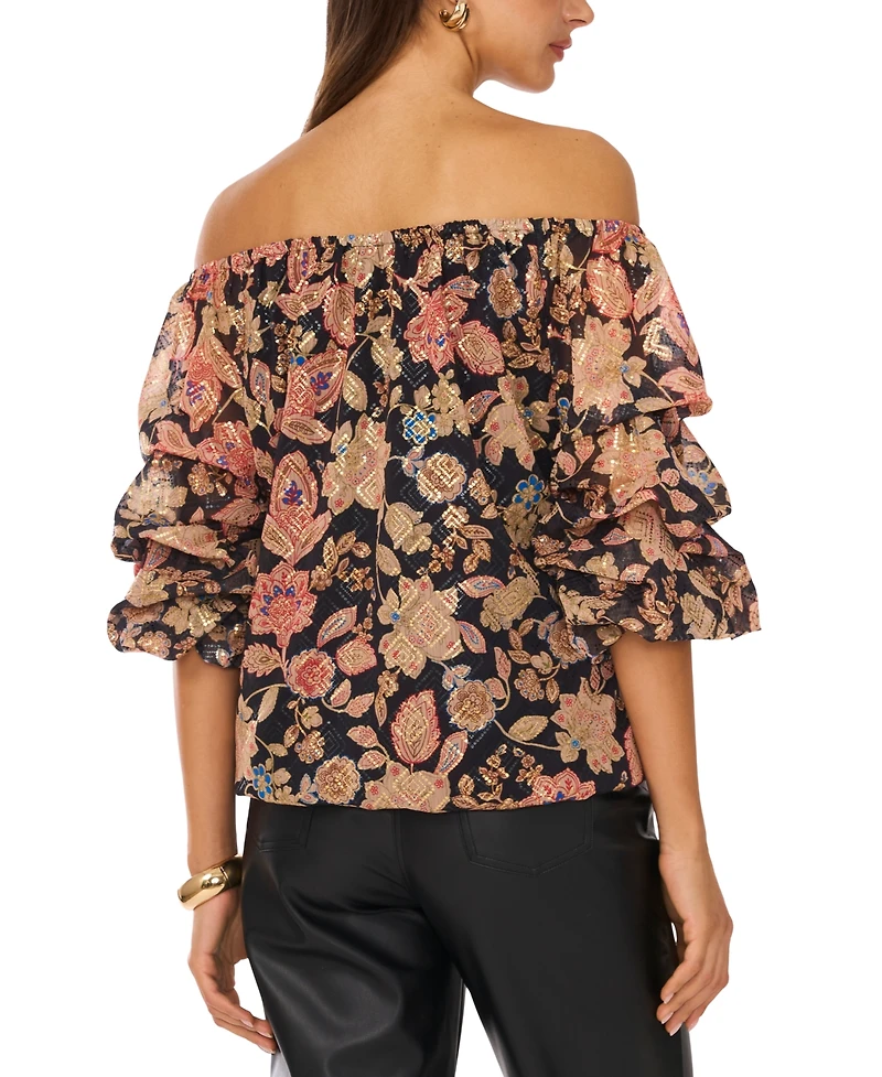 Vince Camuto Women's Floral Off-The-Shoulder Bubble 3/4-Sleeve Tie-Front Blouse