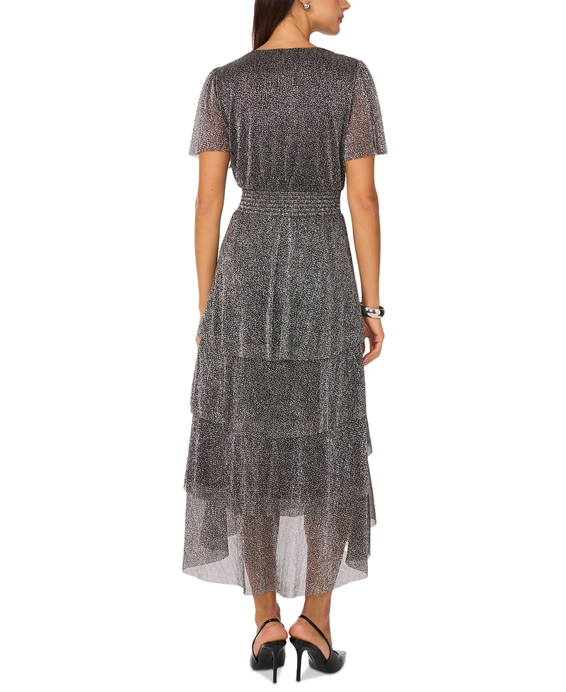 Vince Camuto Women's Shine Smocked Waist Tiered Midi Dress