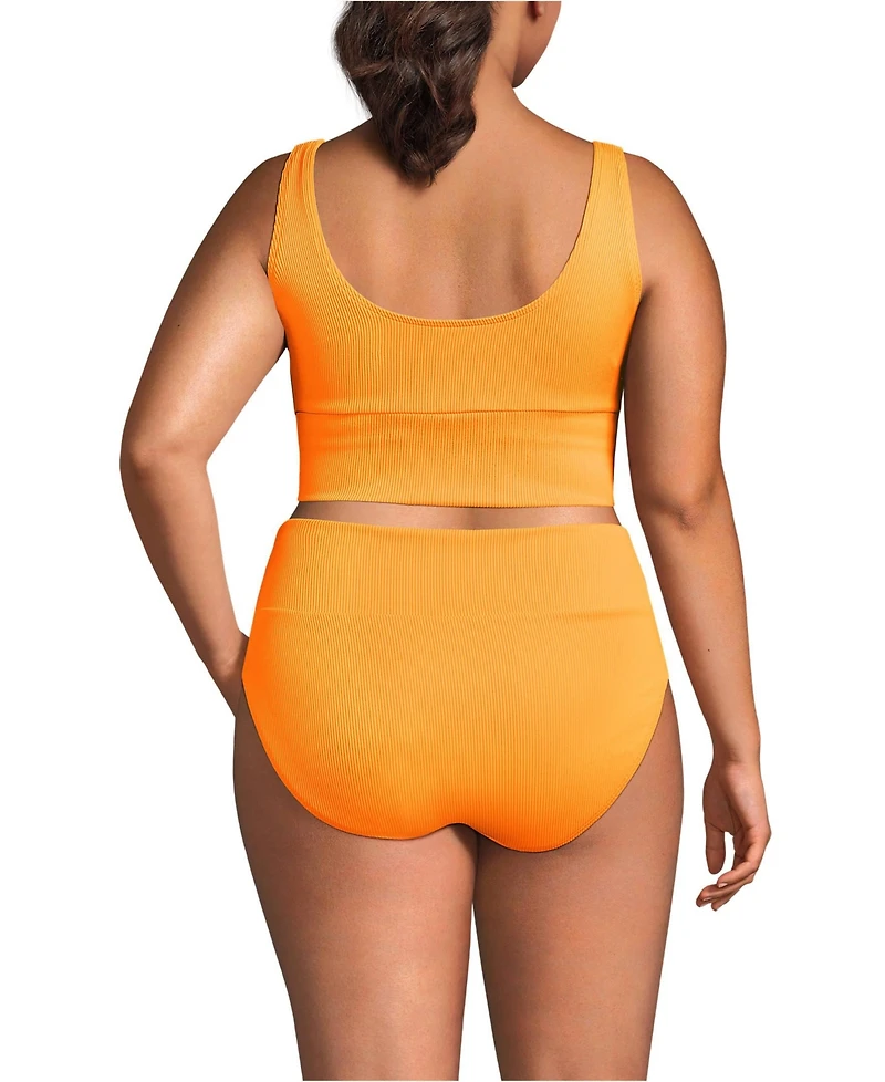 Lands' End Plus Tugless Ribbed Midkini and High Waisted Bottom Swimsuit Set