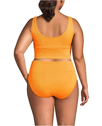 Lands' End Plus Tugless Ribbed Midkini and High Waisted Bottom Swimsuit Set