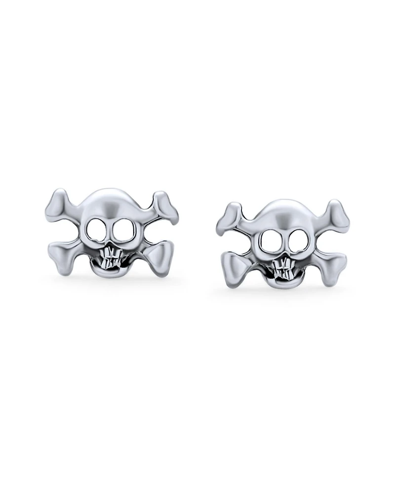 Bling Jewelry Caribbean Pirate Skull Stud Earrings , Bikers, Punk Rockers, Sterling Silver