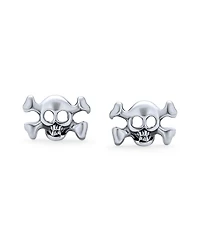 Bling Jewelry Caribbean Pirate Skull Stud Earrings , Bikers, Punk Rockers, Sterling Silver