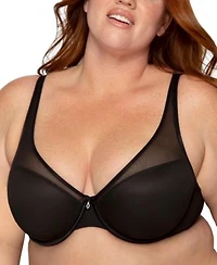 Curvy Couture Womens Sheer Mesh Plunge T Shirt Bra