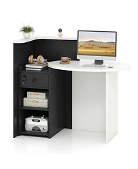 Front Reception Office Desk with Open Shelf and Lockable Drawer for Organized Secure Workspace
