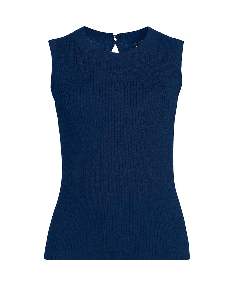 Lands' End Women's Fine Gauge Baby Cable Crew Neck Sleeveless Sweater - Set Top